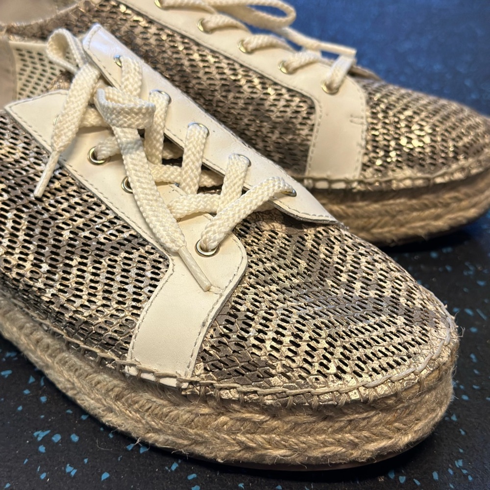 Vince Camuto Metallic and White Espadrilles